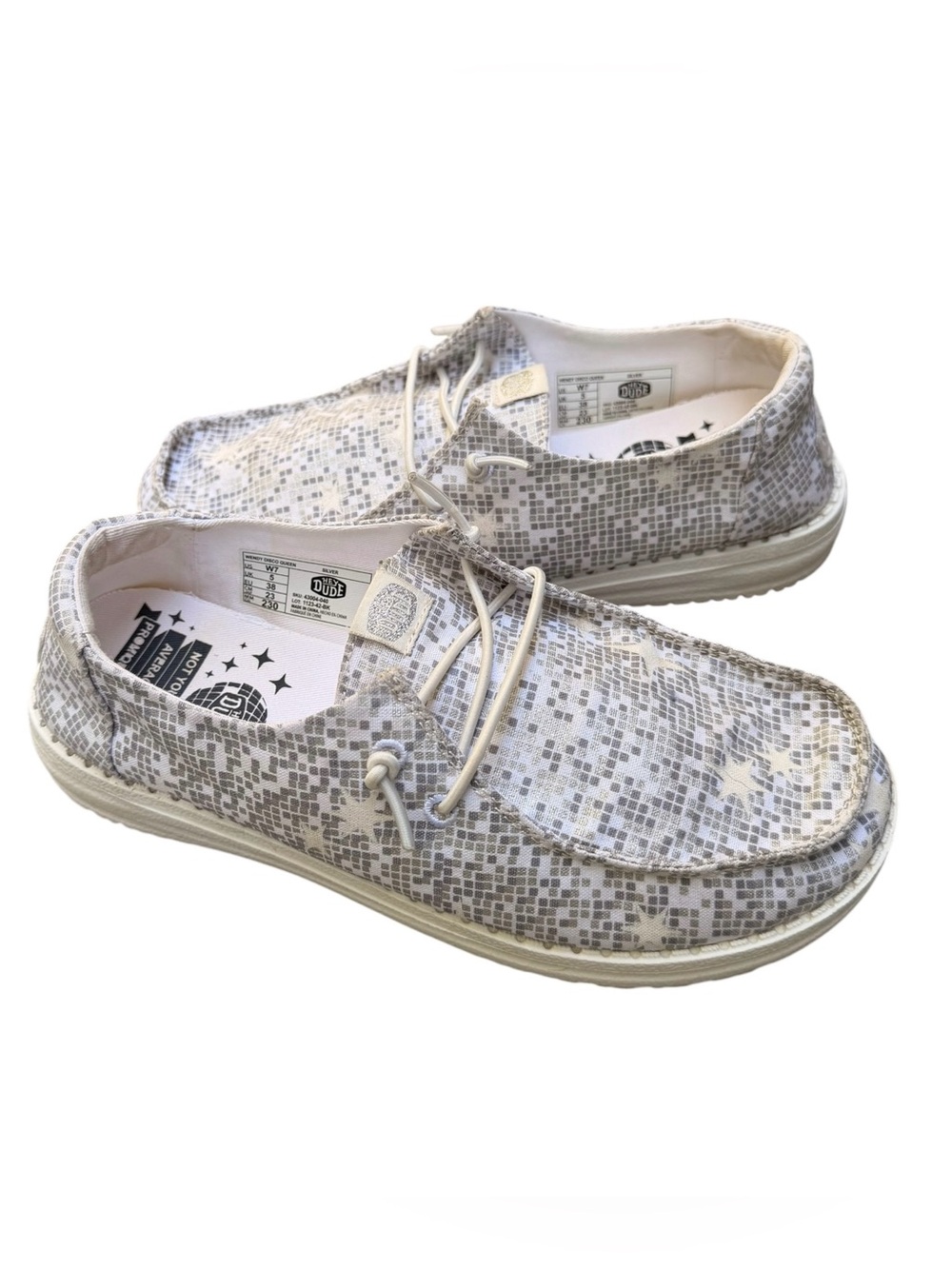 Hey Dude Wendy Women’s 7 Disco Ball Queen Printed Canvas Sneakers Silver UK 5